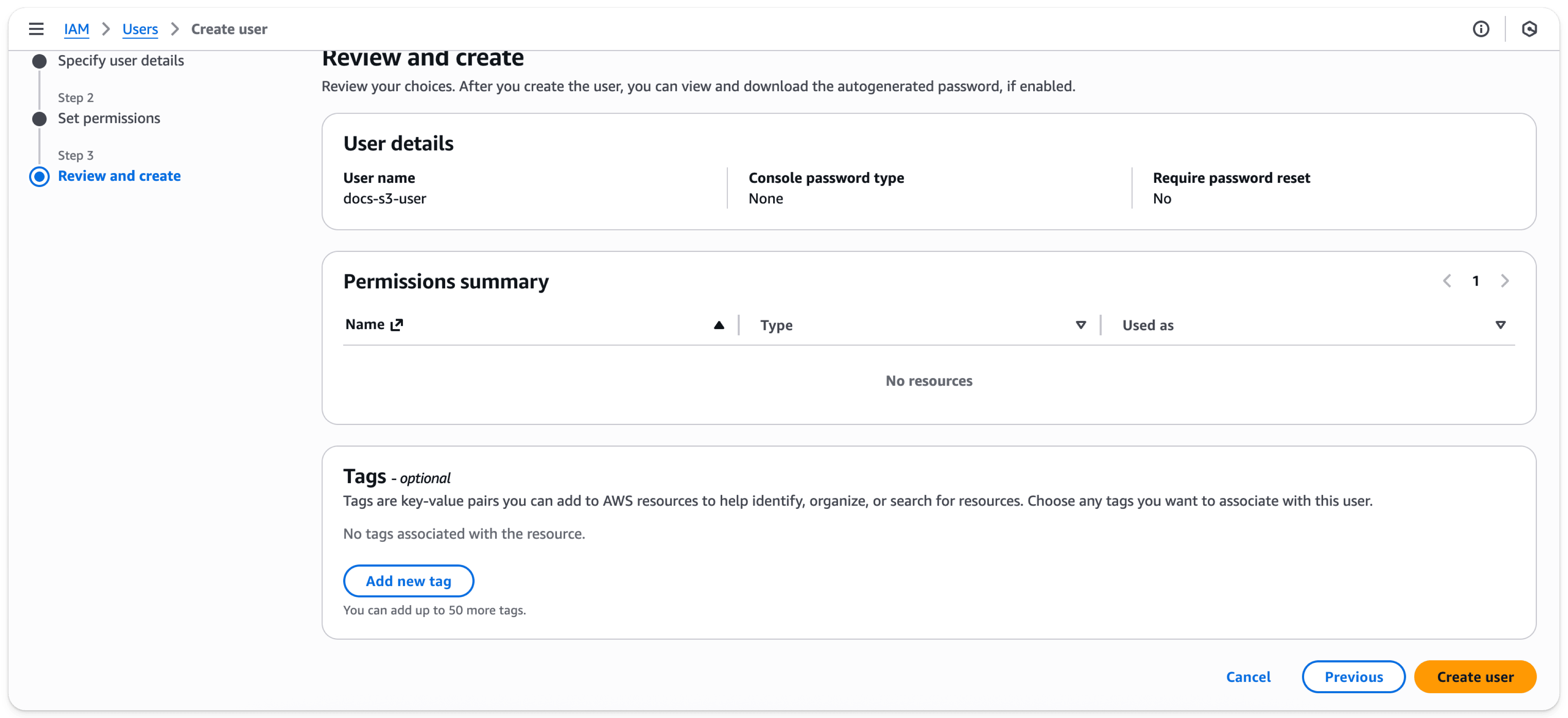 Consola de administración de AWS IAM - Añadir un nuevo usuario