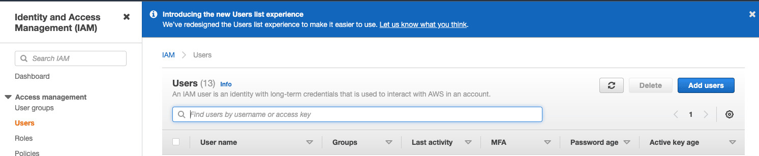AWS IAM 管理控制台 - 添加新用户