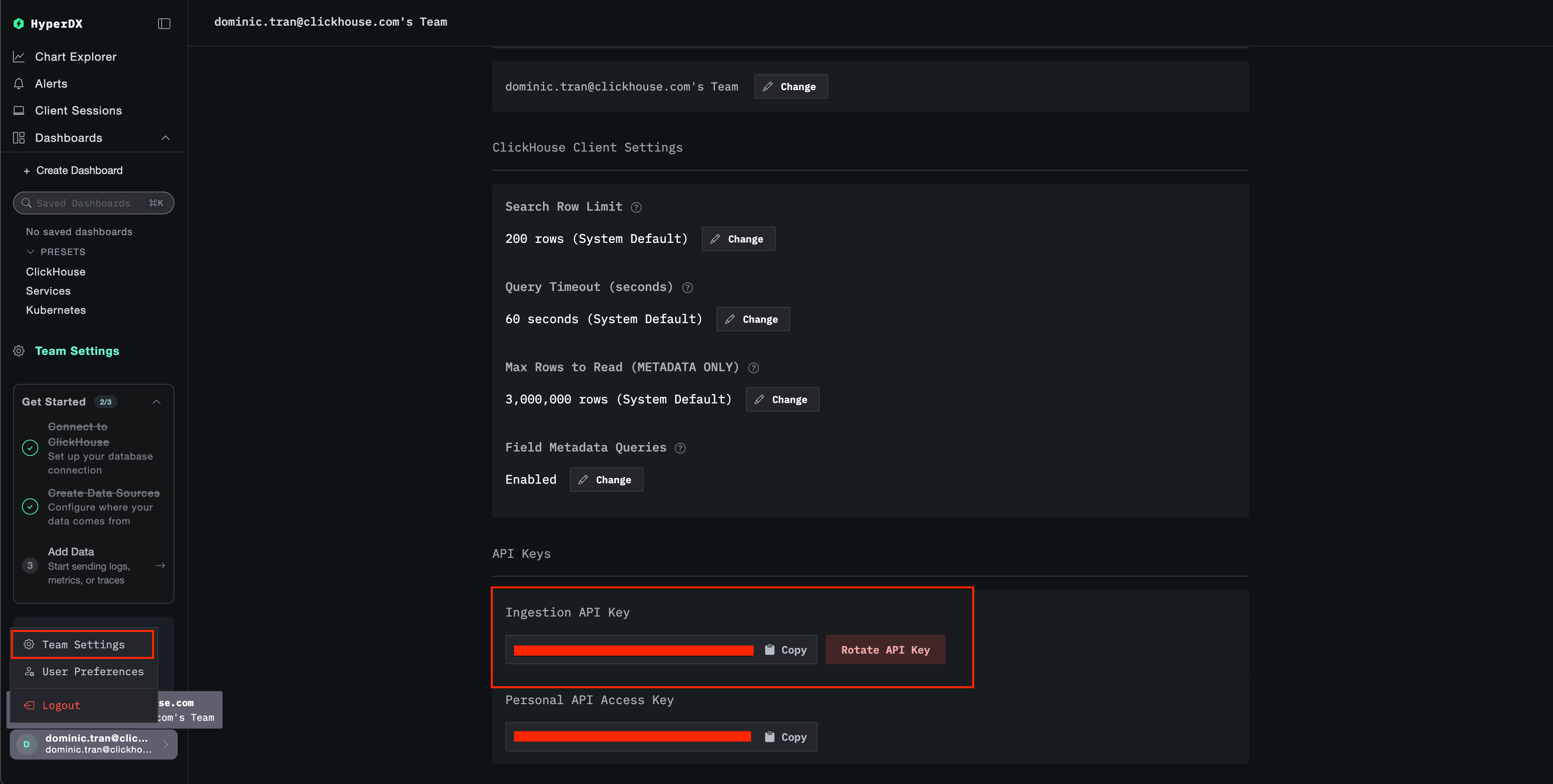 API key de ClickStack
