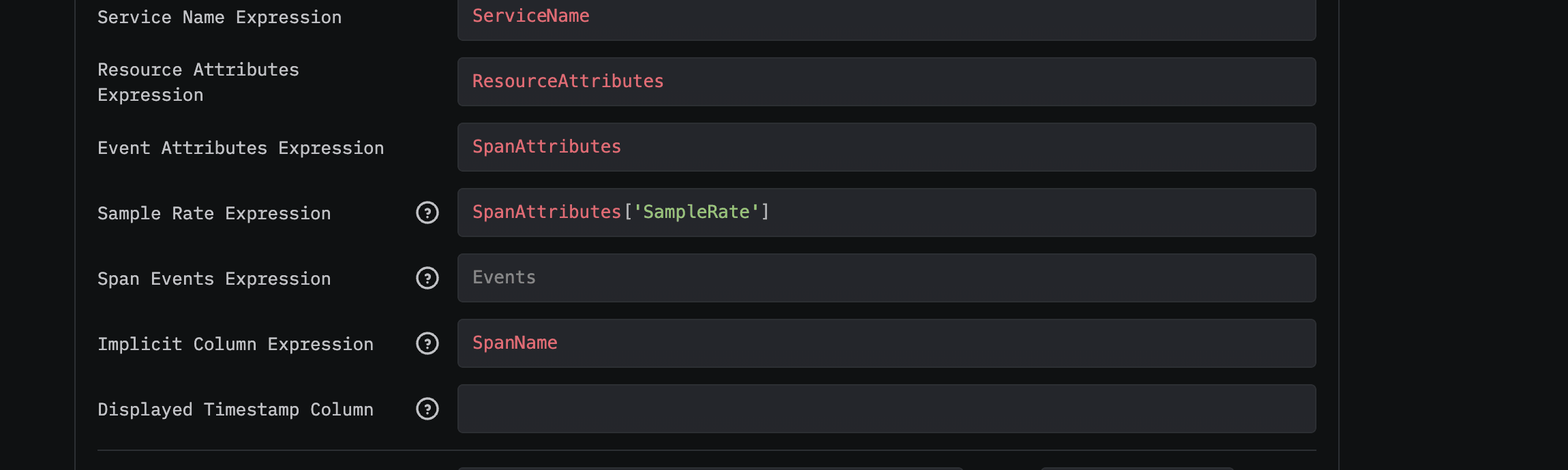 Champ Expression de taux d’échantillonnage dans les paramètres de la source ClickStack