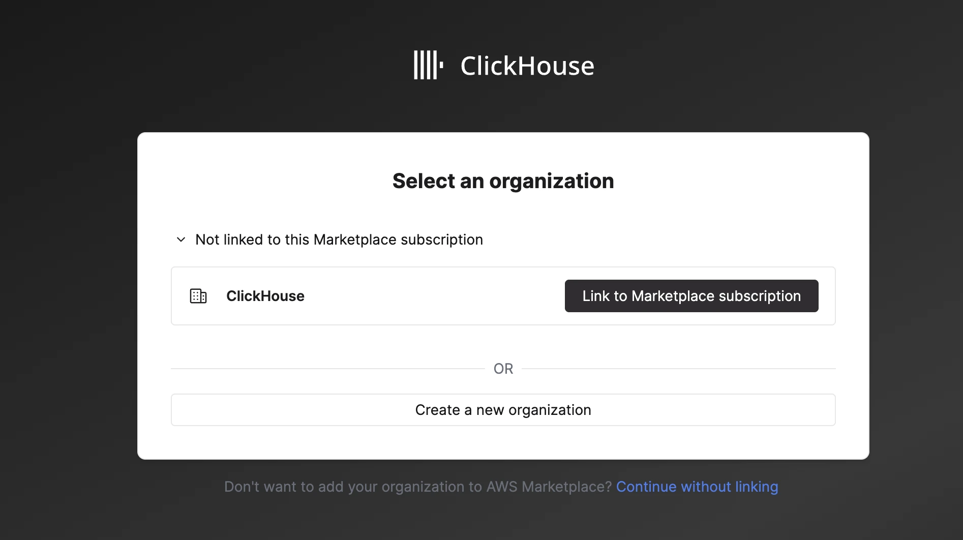 ربط مؤسسة default باشتراك AWS Marketplace