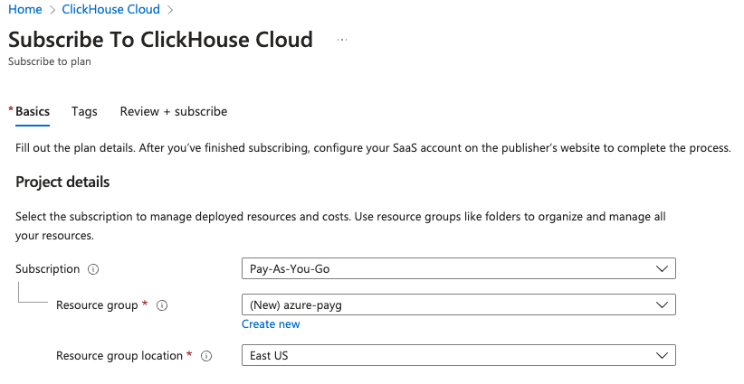 معلومات نموذج التسجيل في ClickHouse Cloud