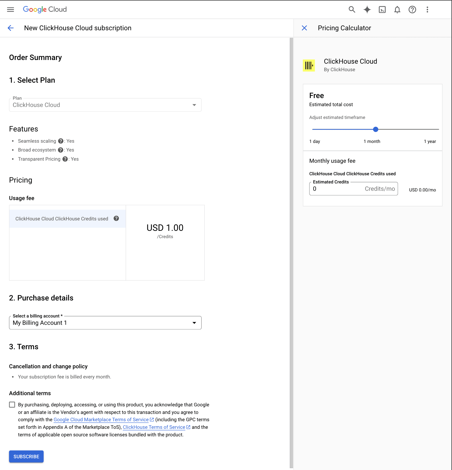 إعداد الاشتراك في GCP Marketplace
