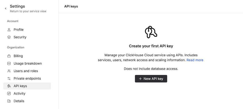 Página claves de API