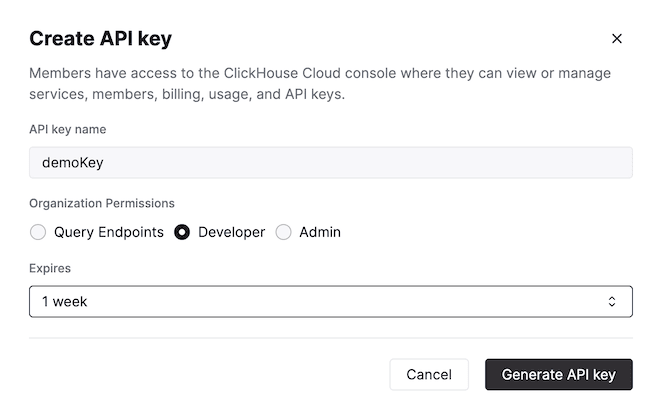 Formulario para crear una clave de API