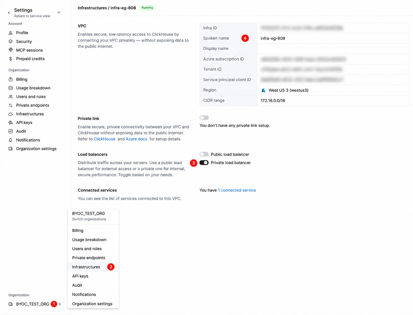 BYOC: habilitar el balanceador de carga privado