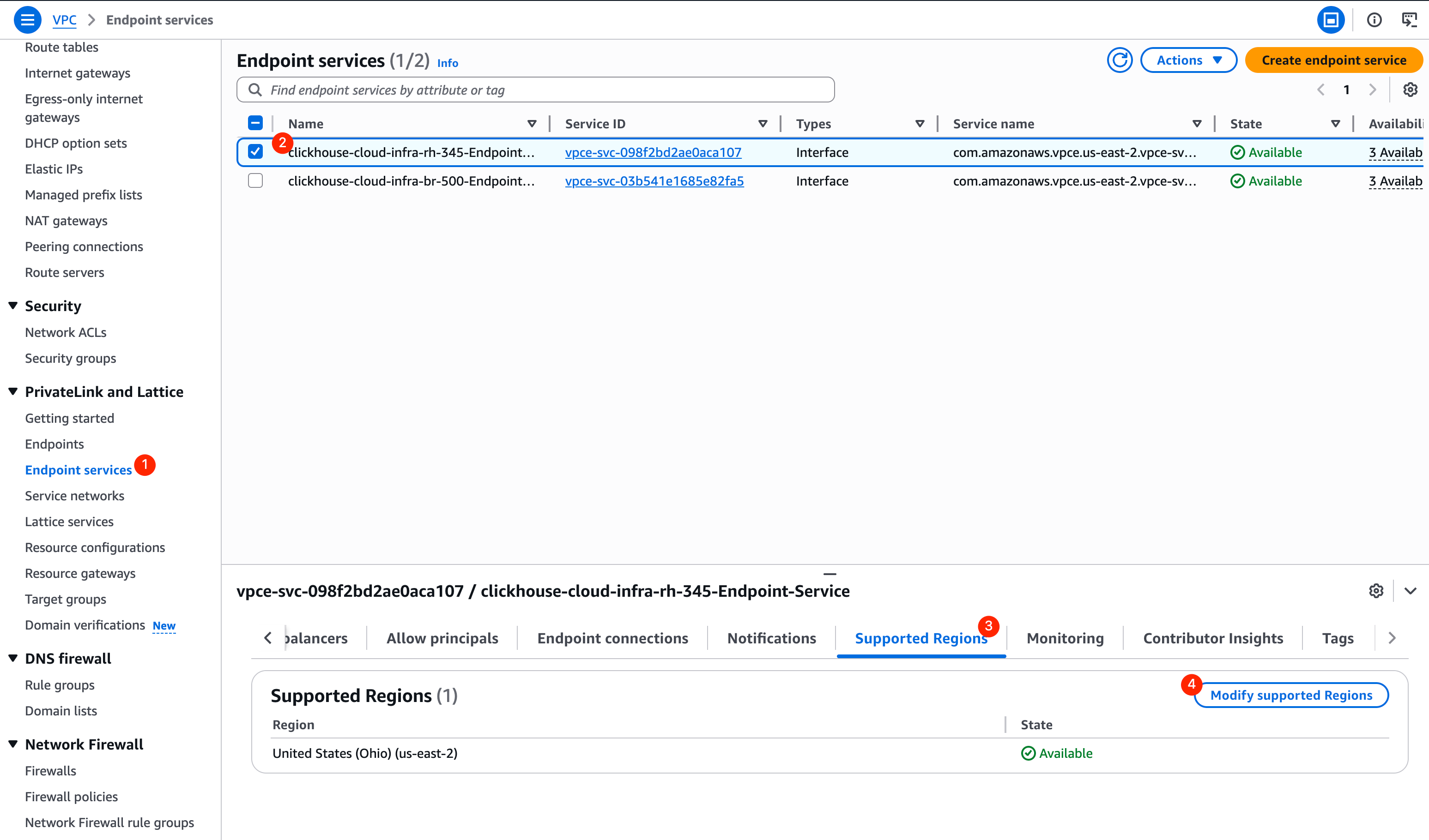 AWS PrivateLink 跨区域端点设置