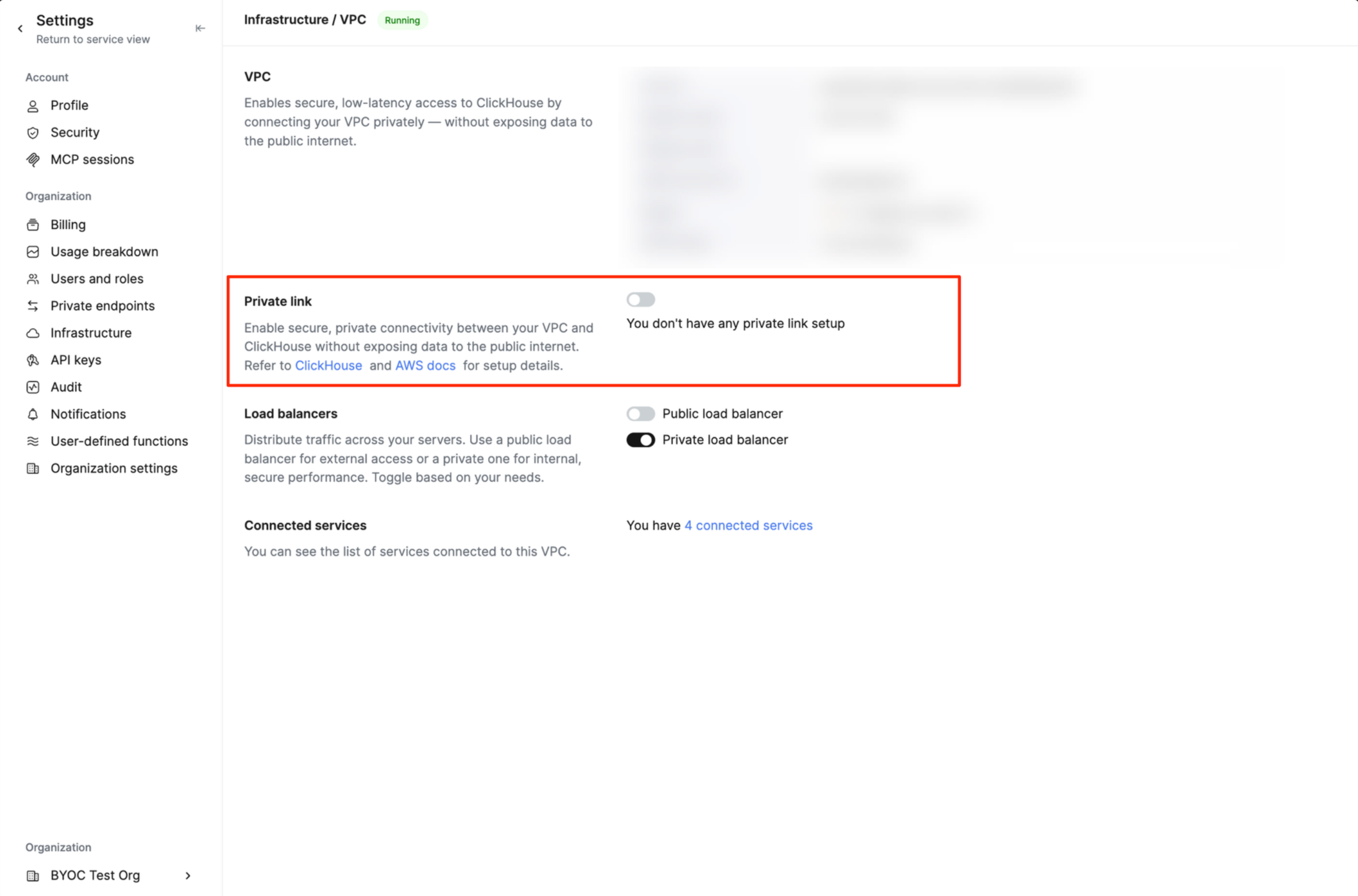 Habilitar BYOC PrivateLink