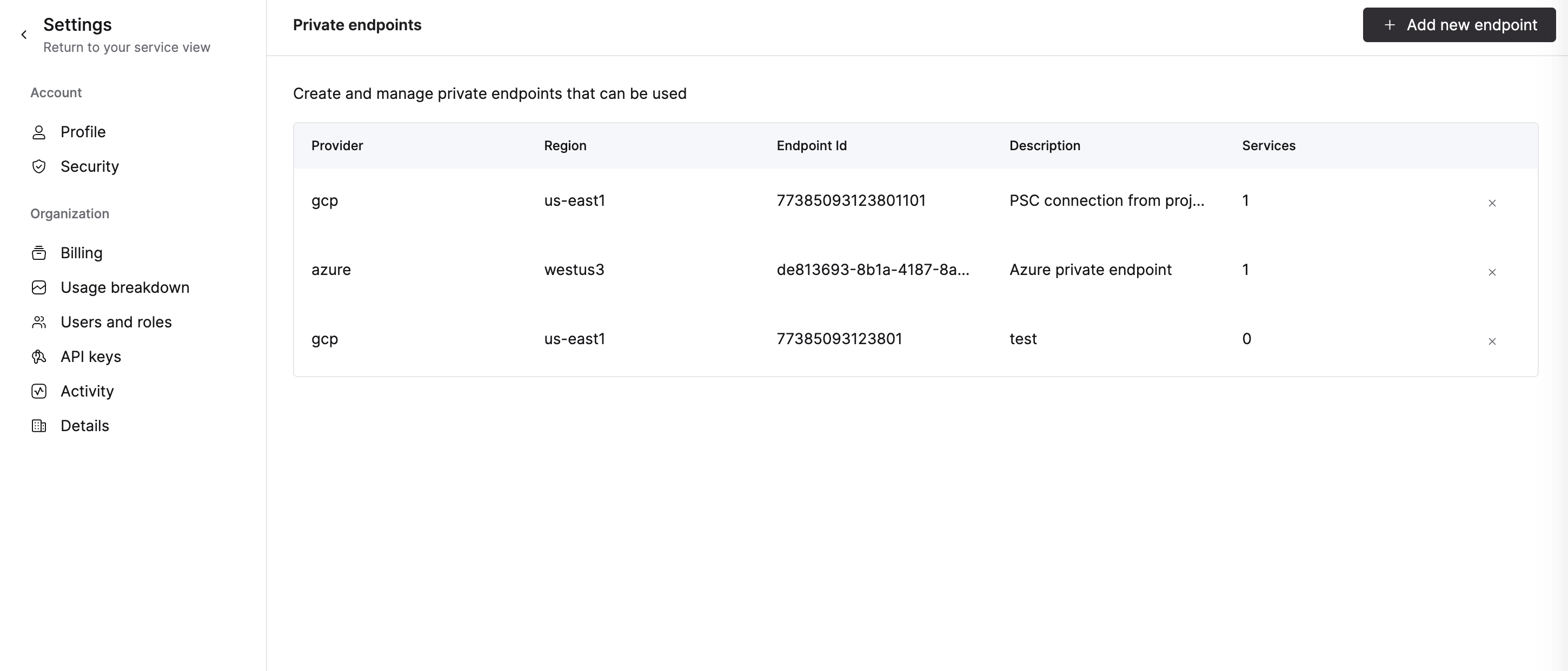 Supprimer un endpoint privé de ClickHouse Cloud