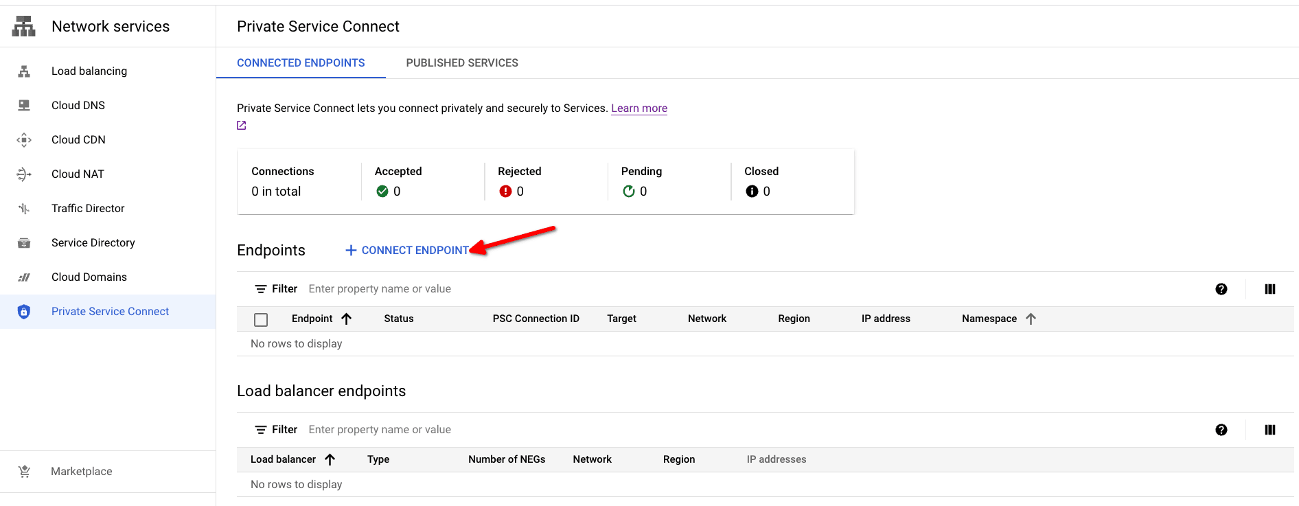 Abrir Private Service Connect en Google Cloud Console