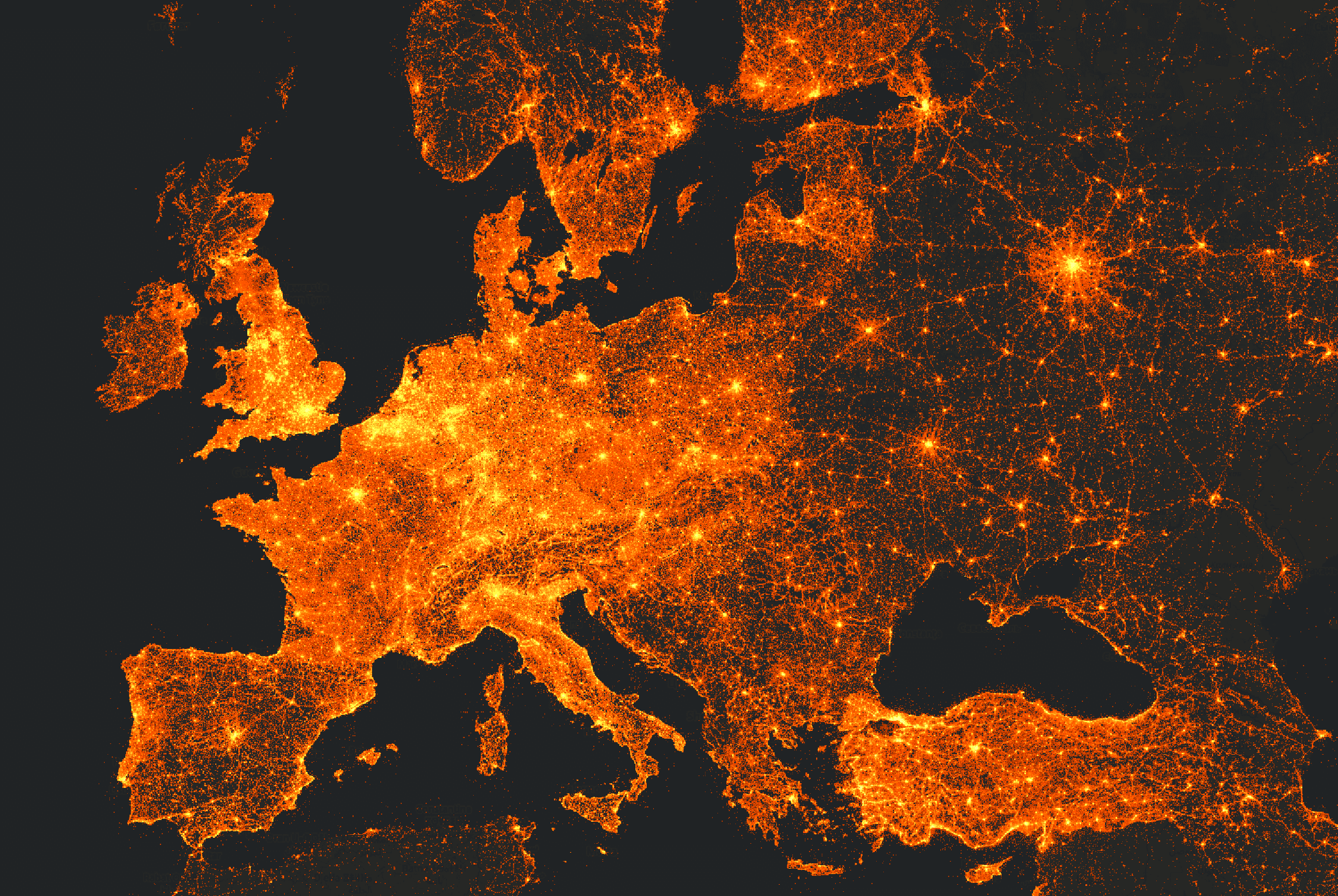 Mapa de densidad de puntos de interés en Europa