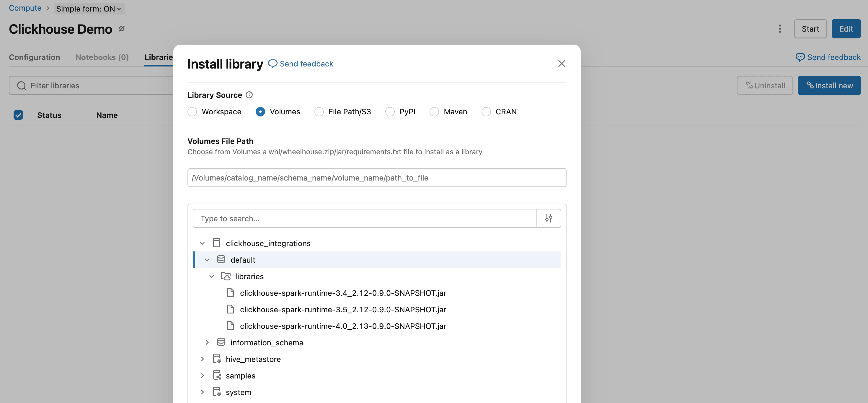 Installation de la bibliothèque depuis le volume du workspace