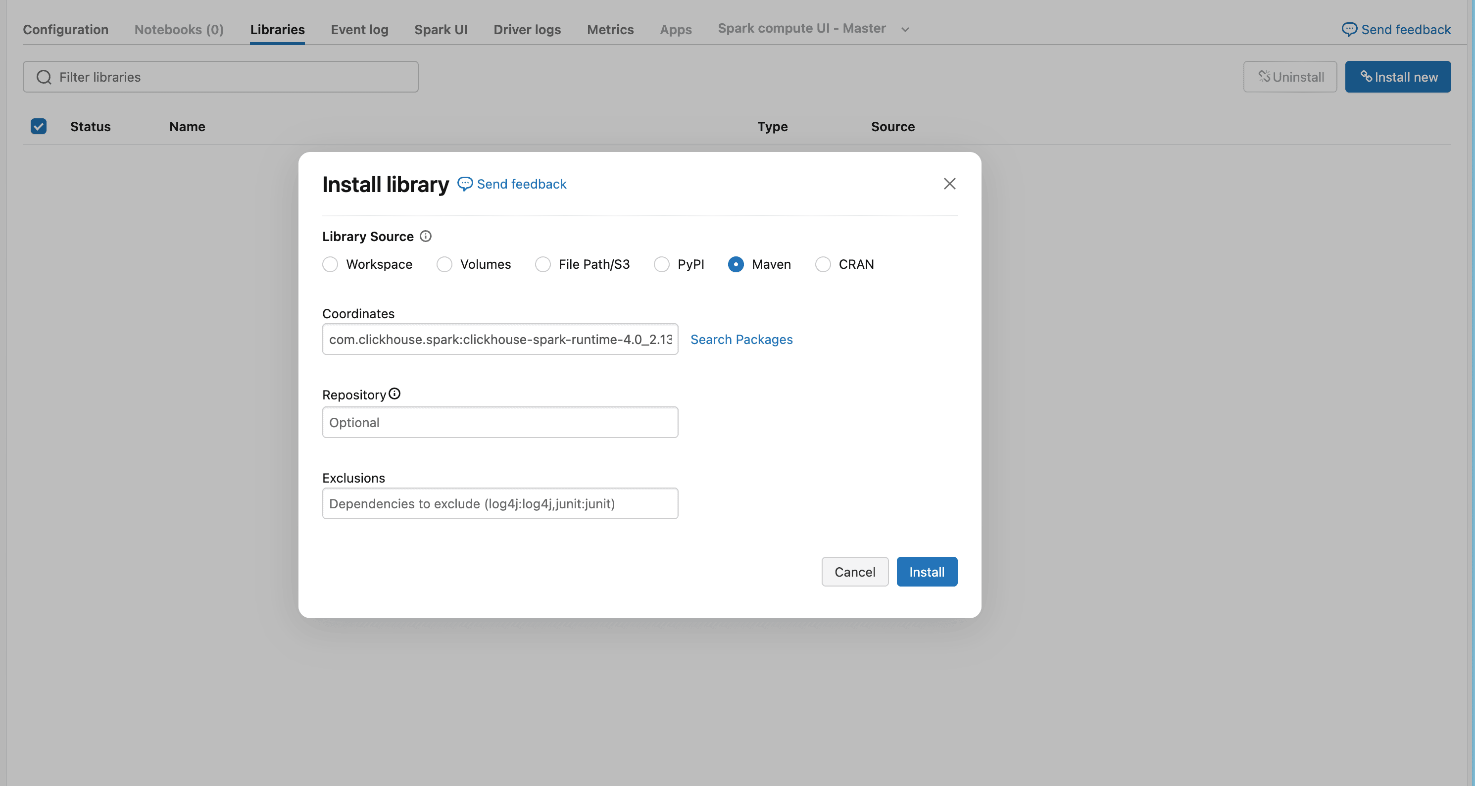 Configuration des bibliothèques Maven dans Databricks