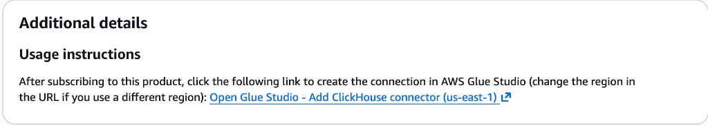 Instrucciones de uso de AWS Marketplace para el conector ClickHouse Glue