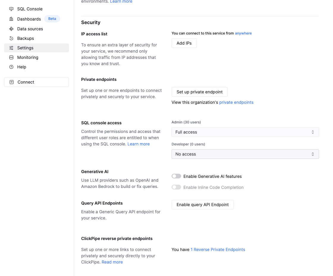 Configuración de ClickHouse Cloud