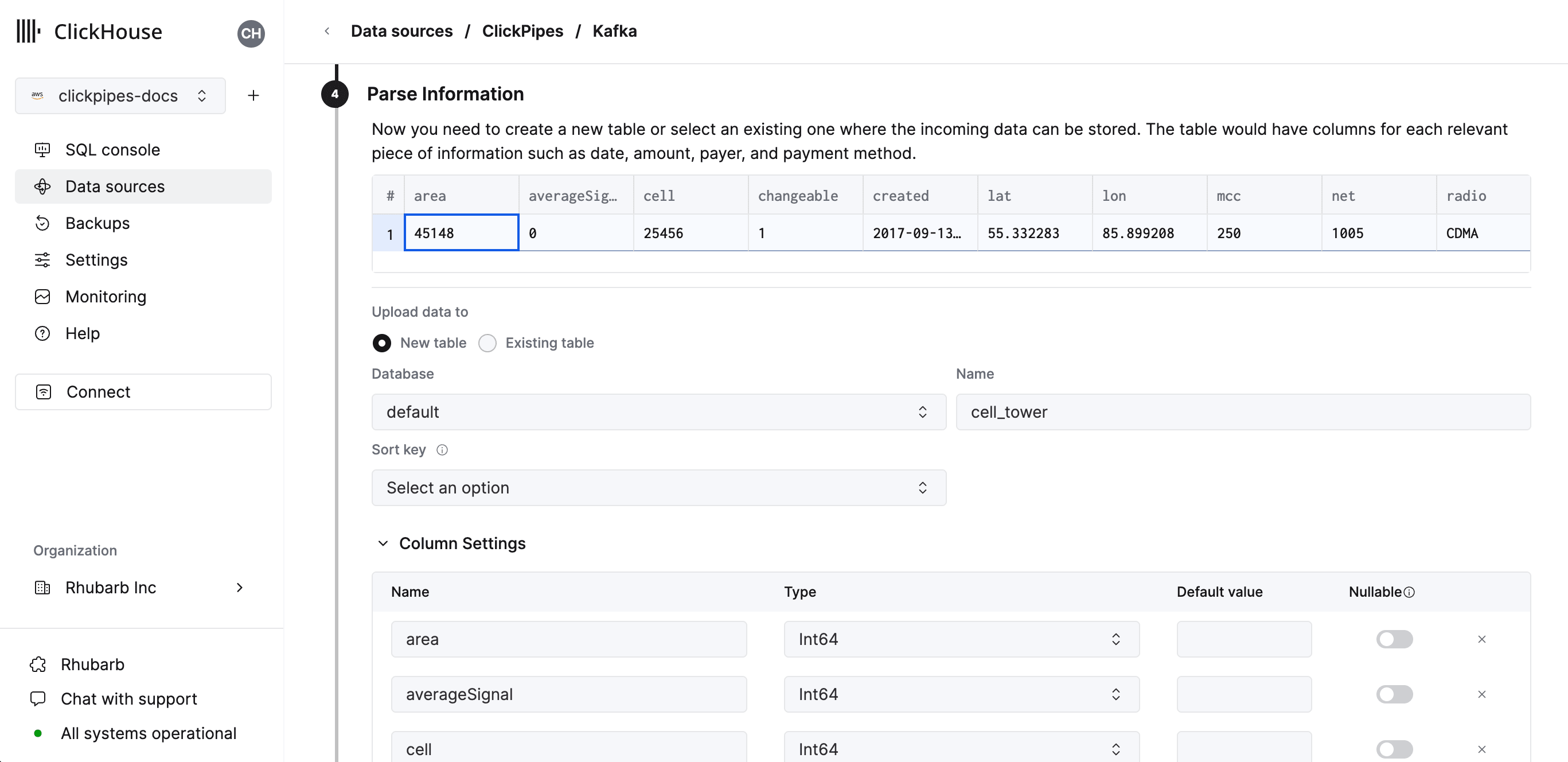 Configurar tabla, esquema y configuración