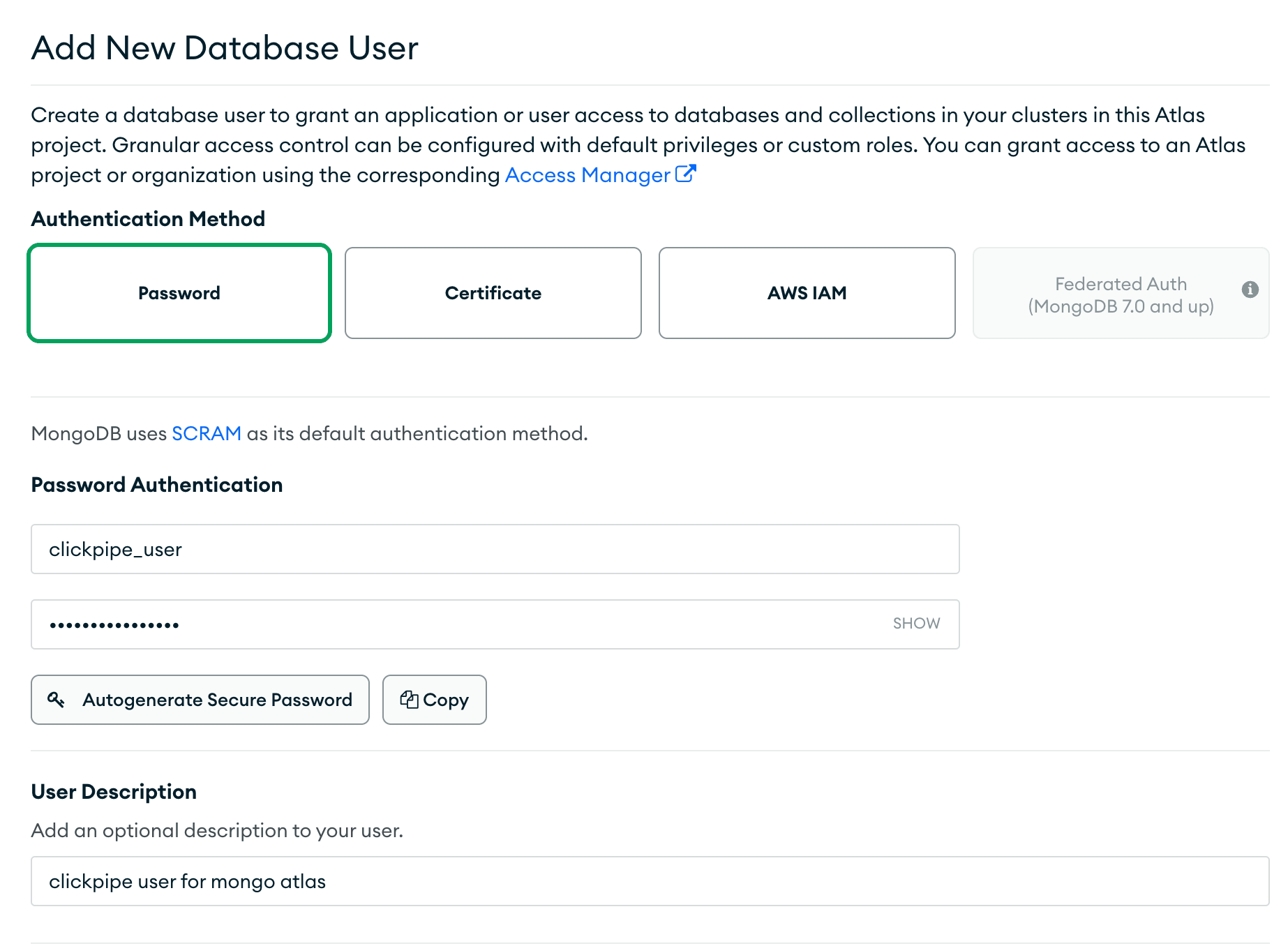 Agregar usuario de base de datos