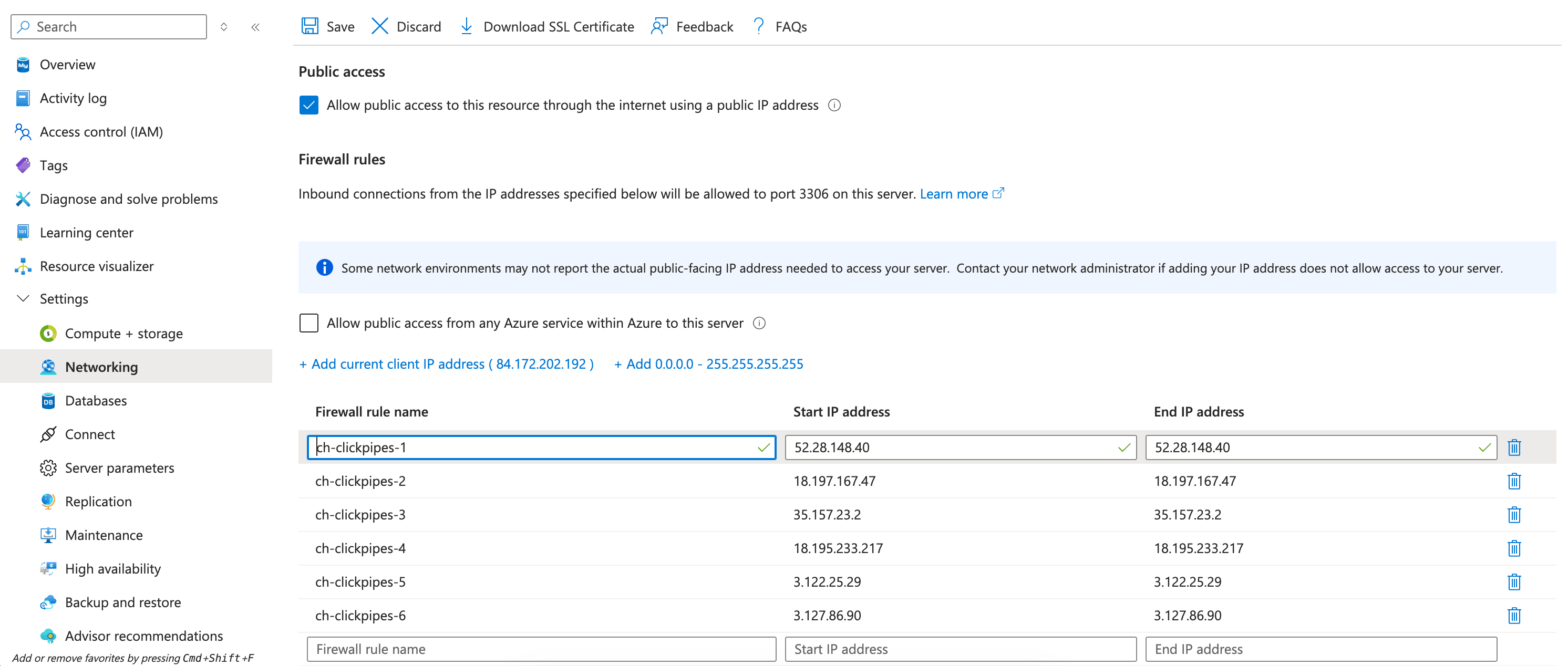 Configurar rede para acesso público com uma lista de IPs permitidos