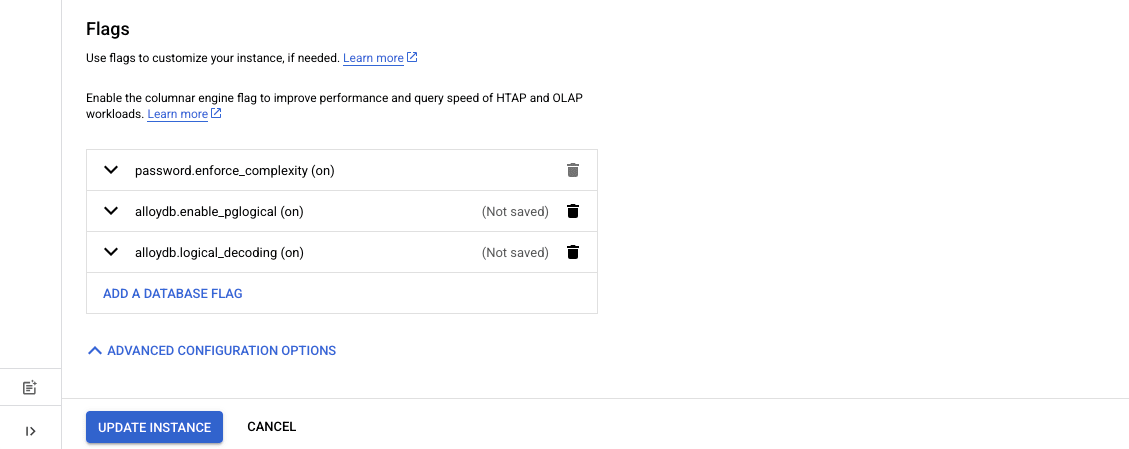 将 allowdb.enable_pglogical 和 alloydb.logical_decoding 标志设为 on