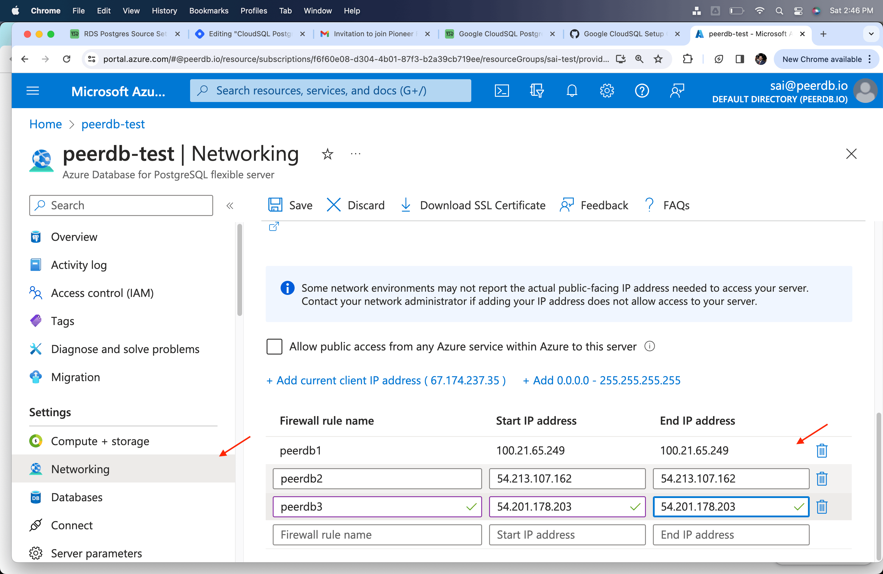 Agrega las IP de ClickPipes al firewall en Azure Flexible Server for Postgres