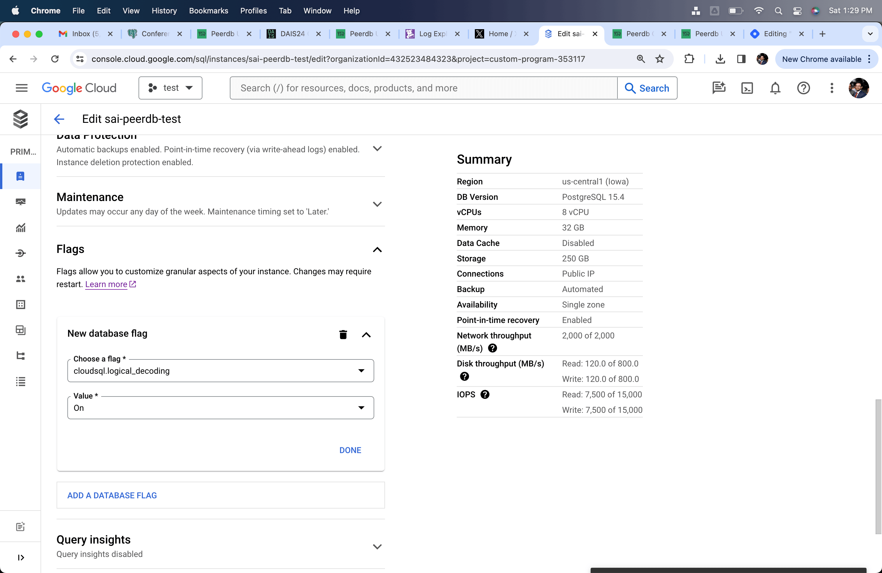 Cambiar cloudsql.logical_decoding a on