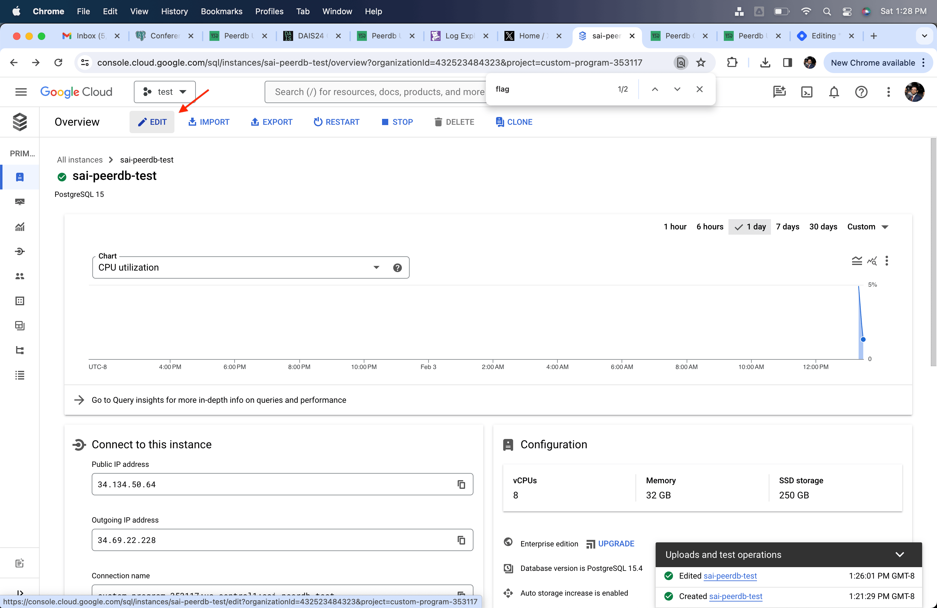 Botón Edit en Cloud SQL Postgres