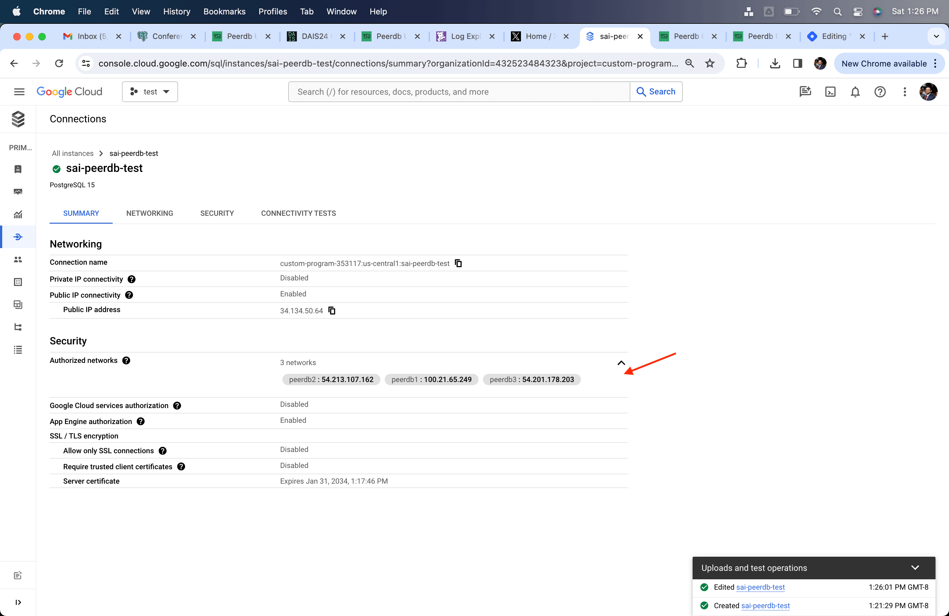 Redes de ClickPipes añadidas al firewall