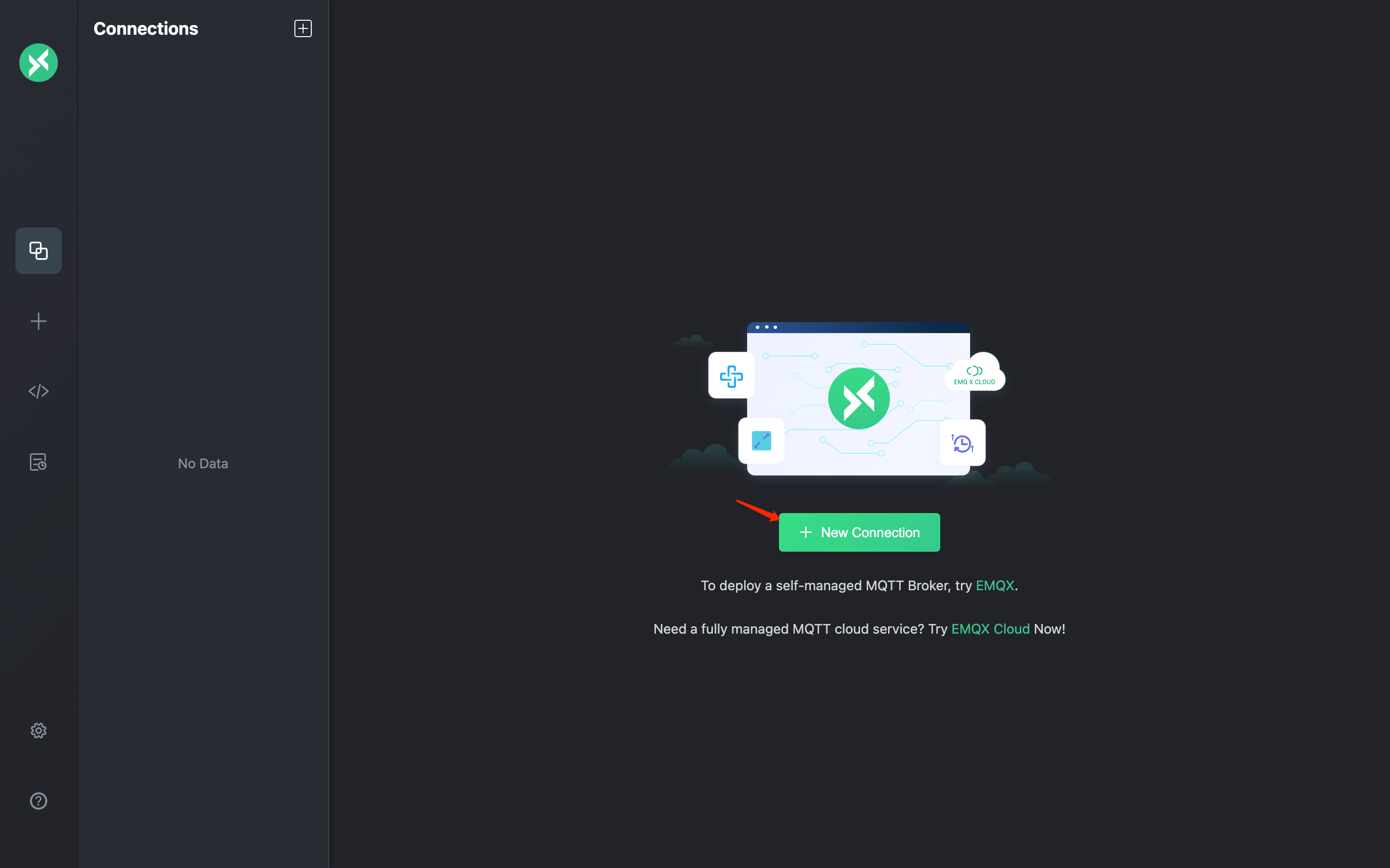 MQTTX Overview que muestra la interfaz del cliente