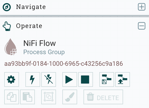 Página NiFi Flow Configuration com o botão de engrenagem destacado