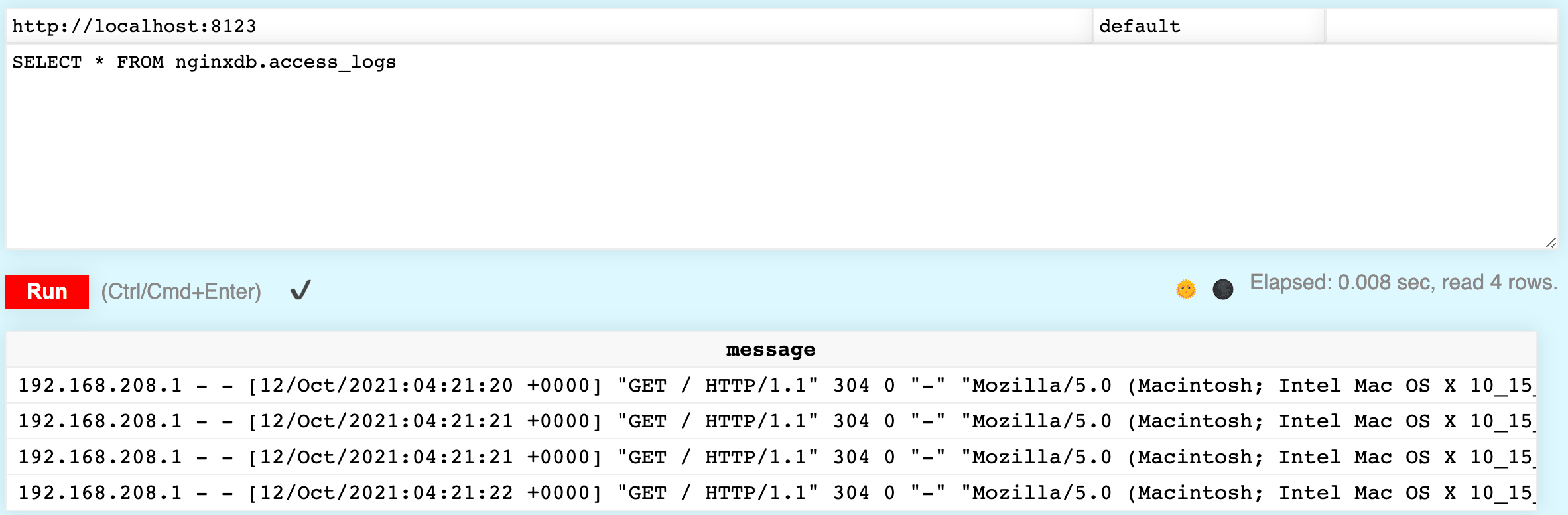 Ver los logs de ClickHouse en formato tabular