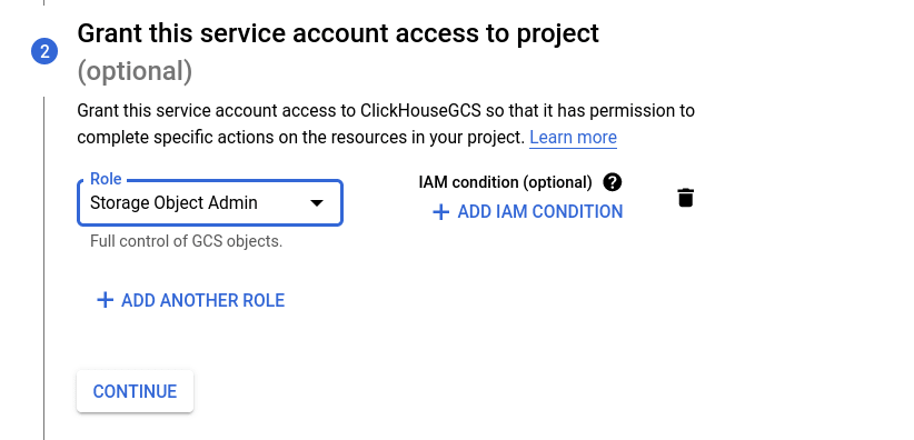 تحديد دور IAM Storage Object Admin في GCS