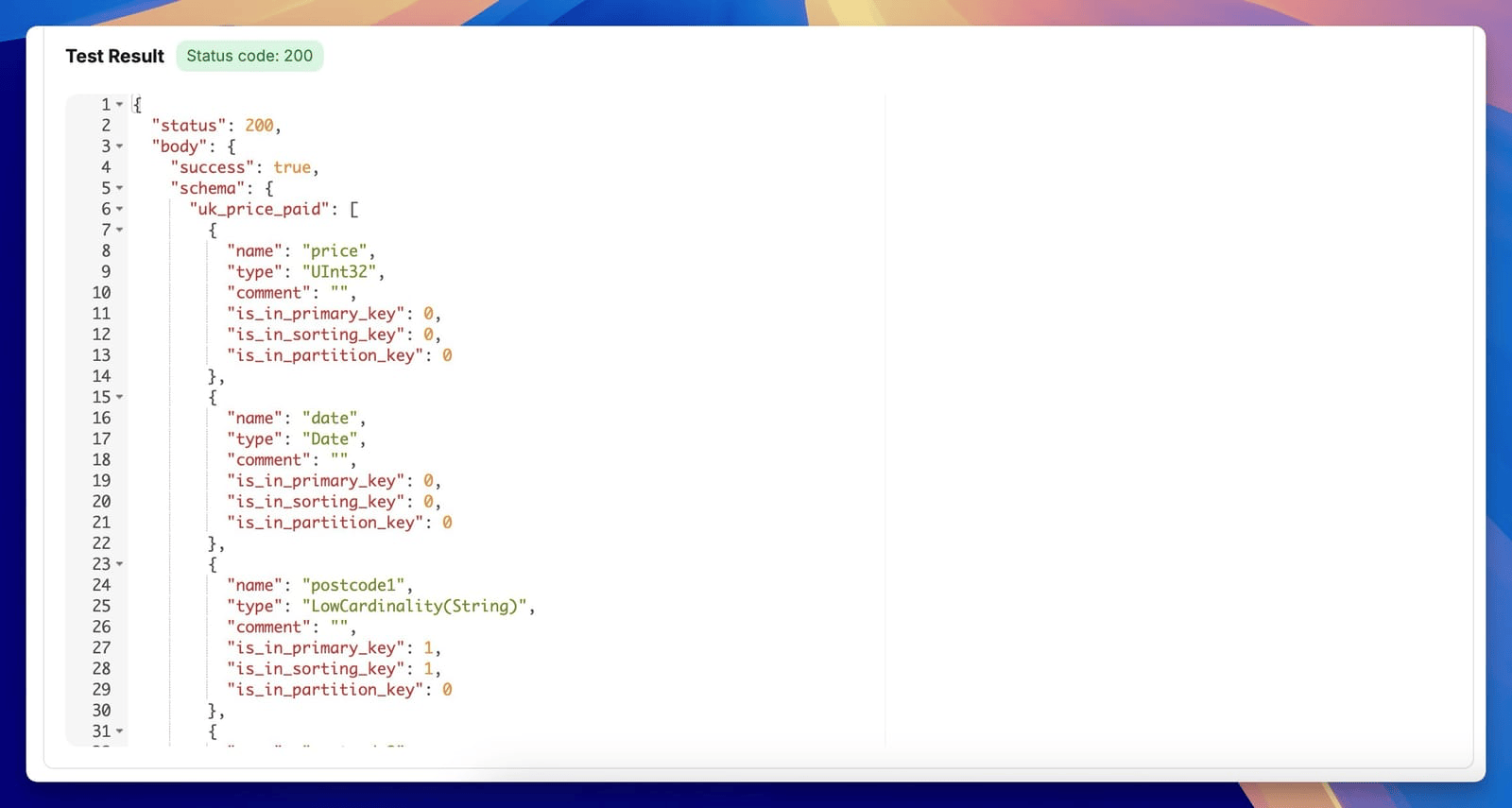 Esquema JSON de ClickHouse en Chartbrew