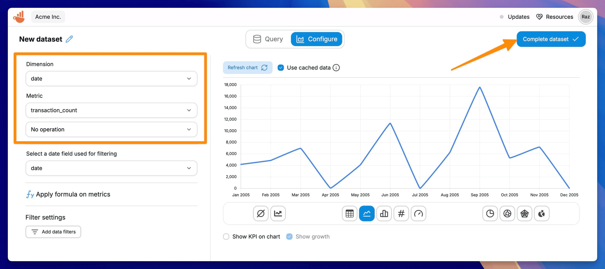 Dashboard de Chartbrew con datos de ClickHouse