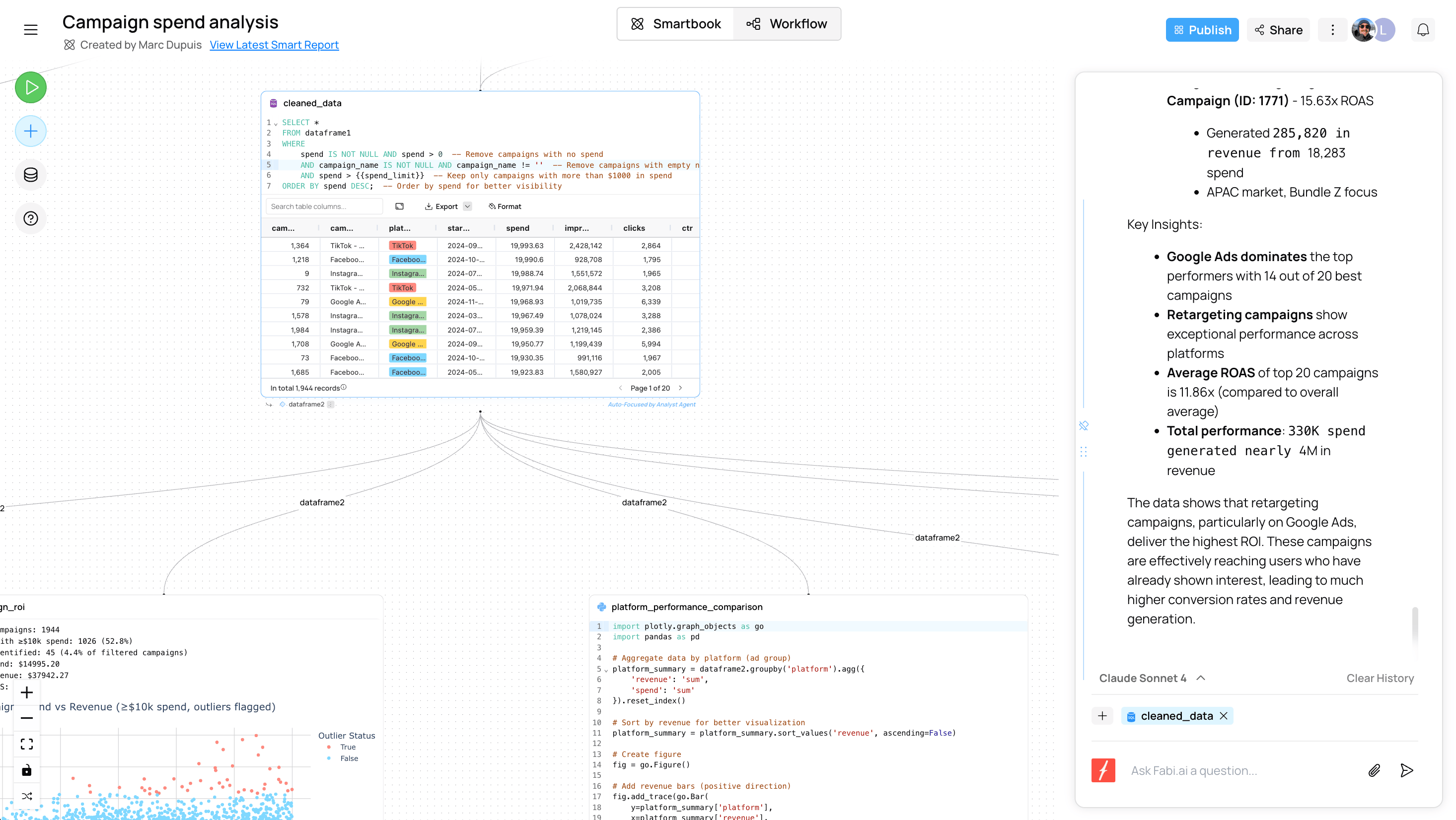 Plataforma de exploración de datos y flujos de trabajo de Fabi.ai