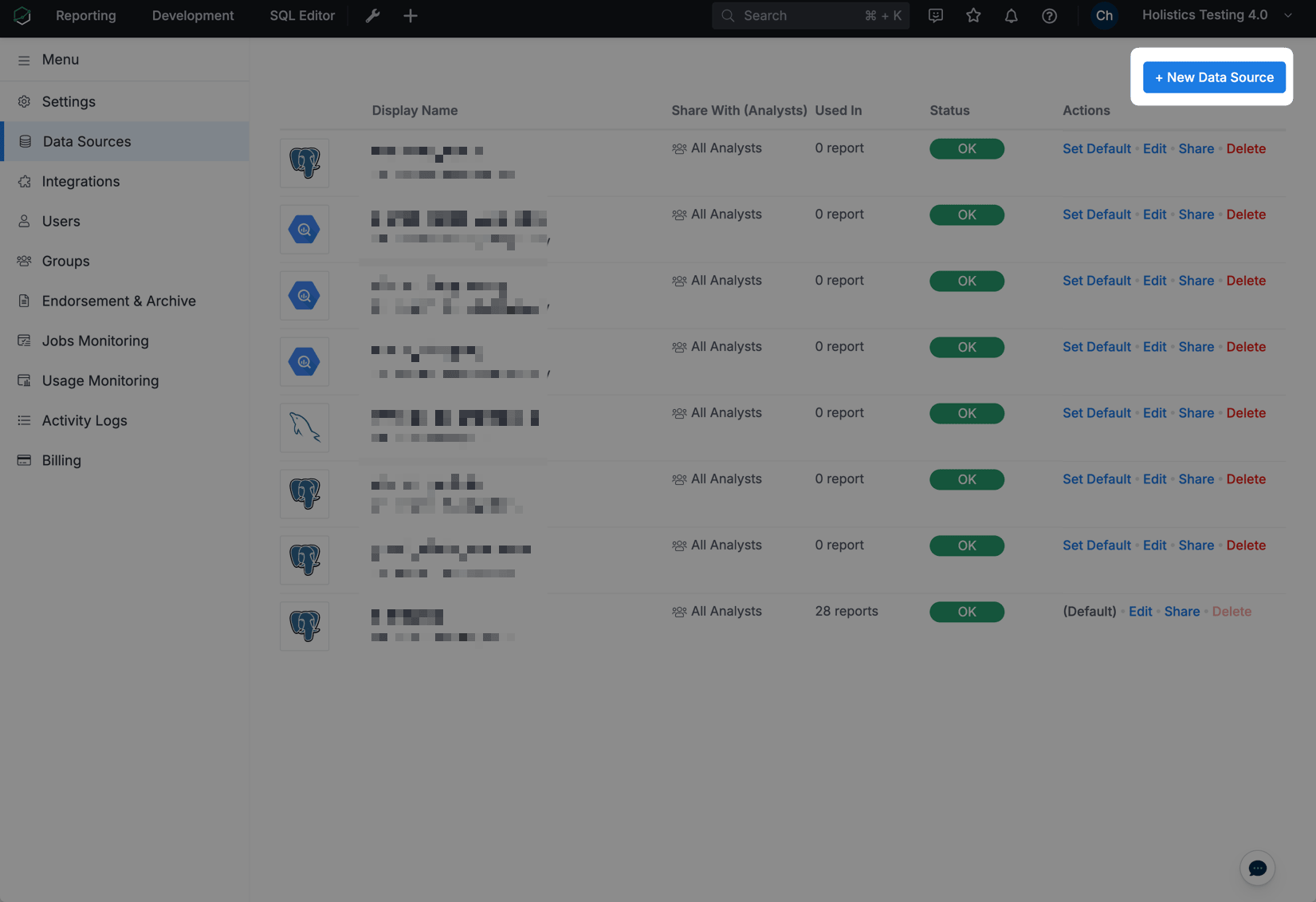 Selección de ClickHouse en la lista de nuevas fuentes de datos