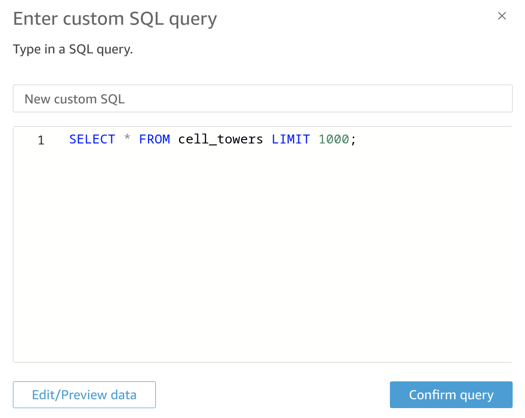 Editor de consulta SQL personalizada de QuickSight para obtener datos de ClickHouse