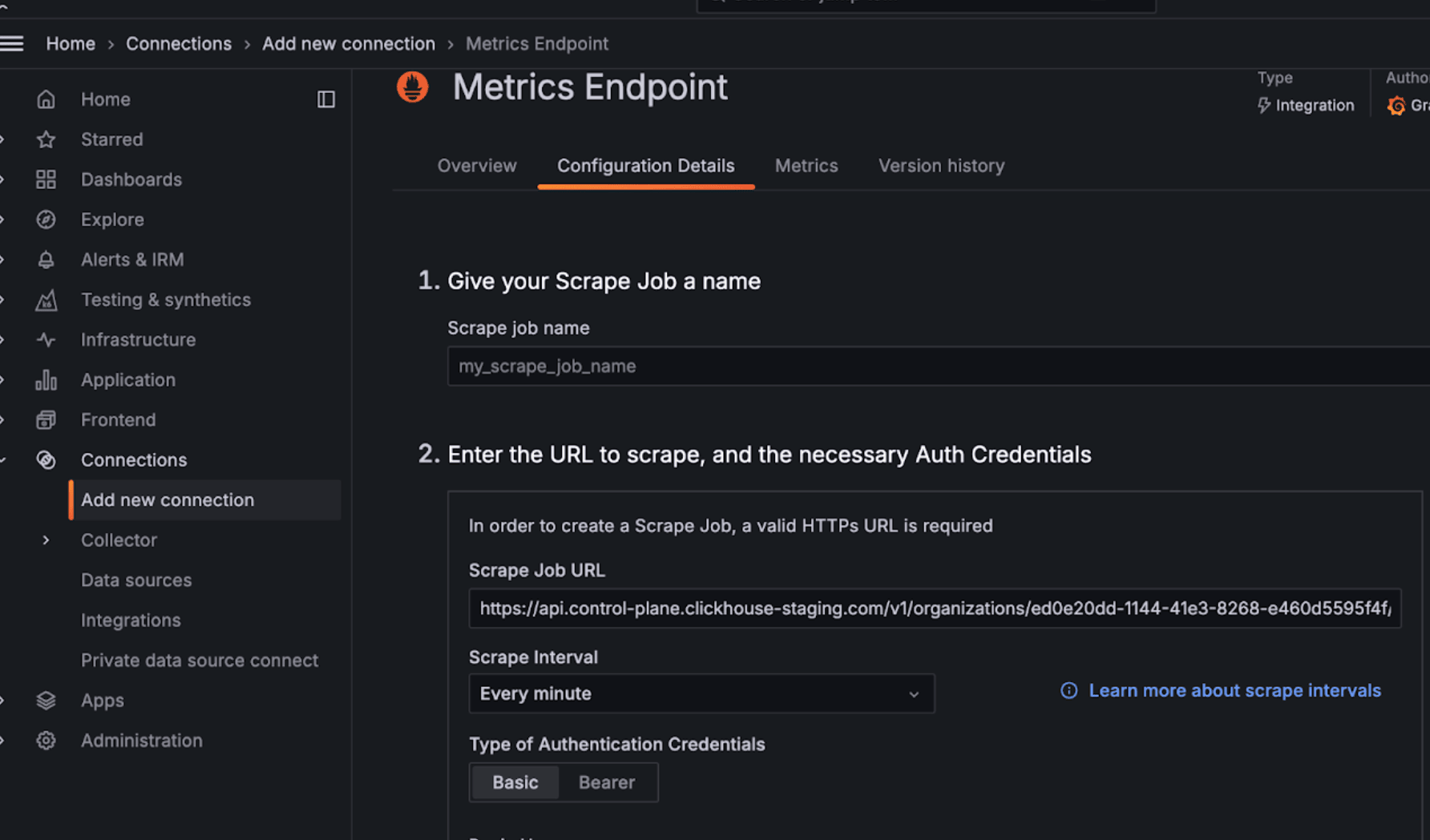 Configurer l’endpoint de métriques Grafana