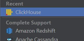 Выбор ClickHouse в DataGrip из списка источников данных