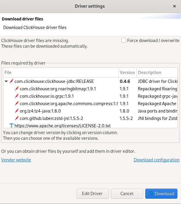 Descargar el driver de ClickHouse