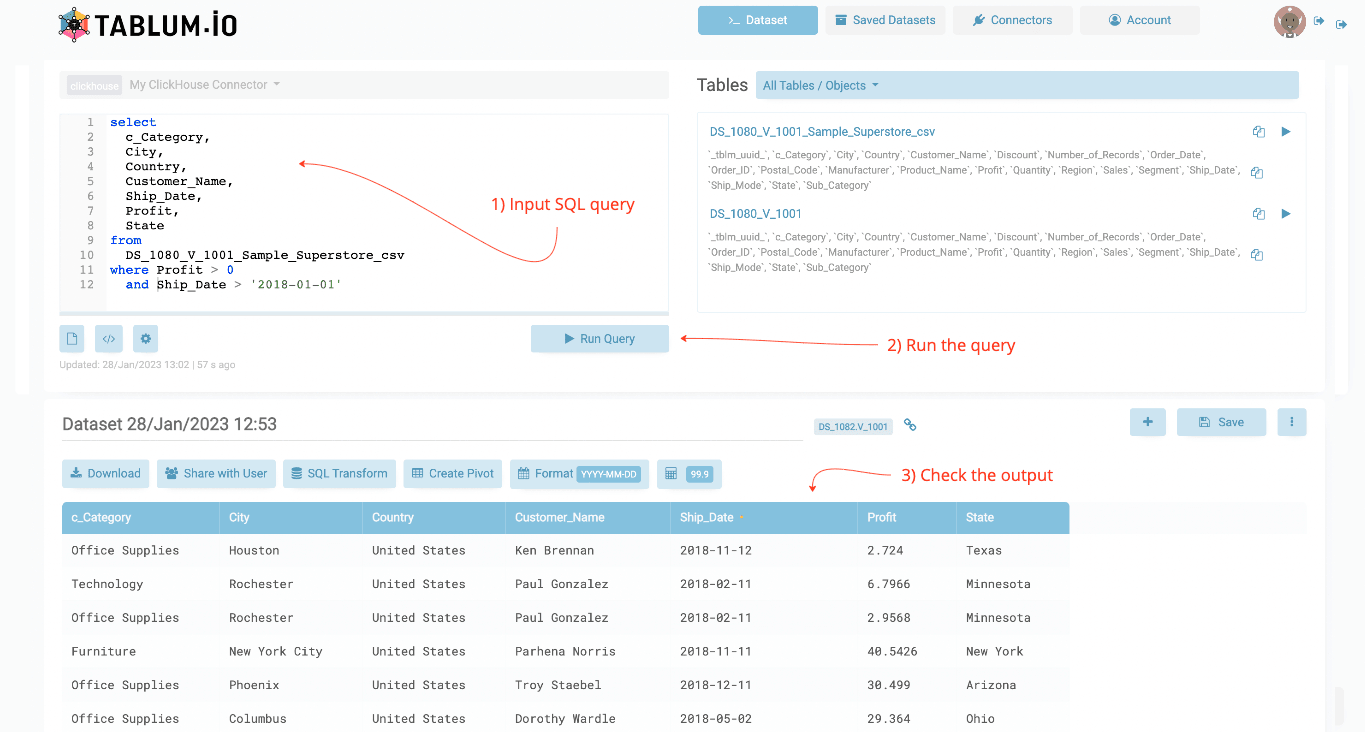 在 TABLUM.IO 中运行 SQL 查询