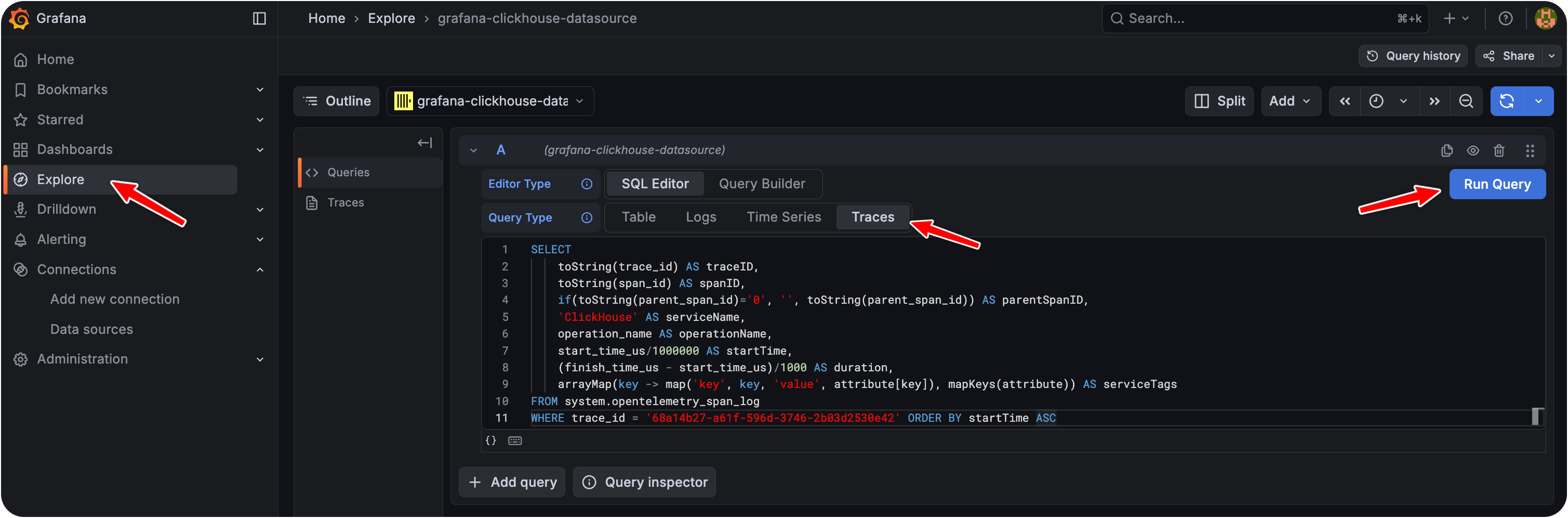 Grafana における ClickHouse トレースの可視化
