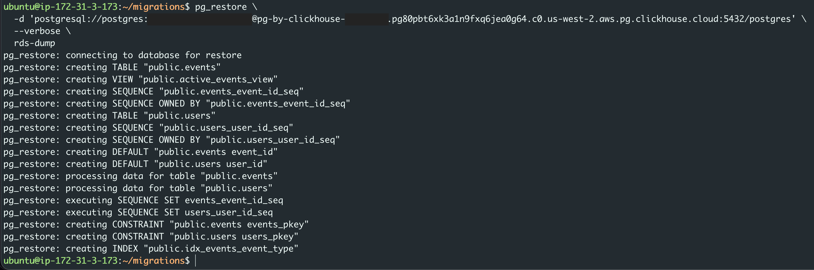 pg_restore 명령 실행