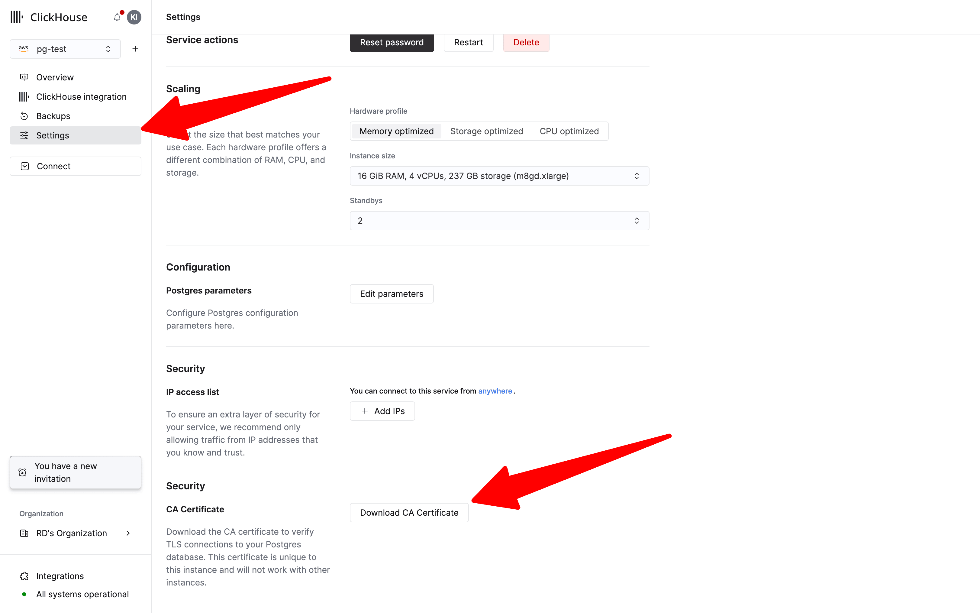 Descargue el certificado de la CA desde la pestaña Settings