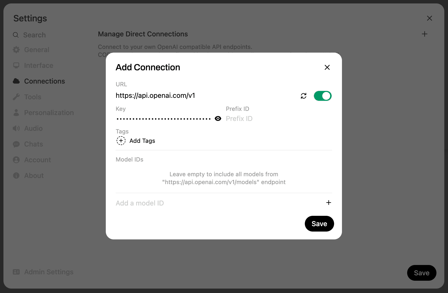Open WebUI - Añadir OpenAI como conexión